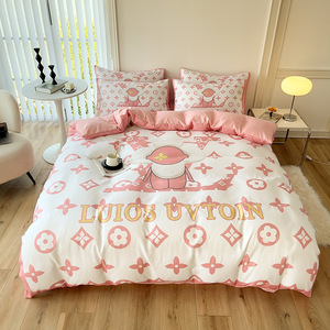 Hot Bán Hiện Đại Sang Trọng 4-Mảnh Vua Kích Thước Bộ Đồ Giường Đặt Rửa Sạch Bông Với Thiết Kế Phim Hoạt Hình Phản Ứng In Ấn Tấm Ga Giường Gối - Product Image 2