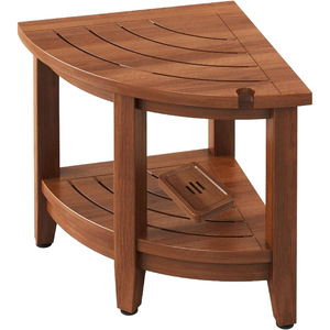 Tabouret de douche triangulaire en teck Ruoyi 40,1x40,1x45,5 cm, repose-pieds d'angle pour salle de bain avec étagère pour le rasage et le nettoyage - Product Image 5