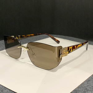 Metal <b>Square</b> Frameless Sunglasses <b>Gold</b> <b>Frame</b> Pc Lens Uv400 Protection Women's Fashion Outdoors Cycling Driving - Product Image 2