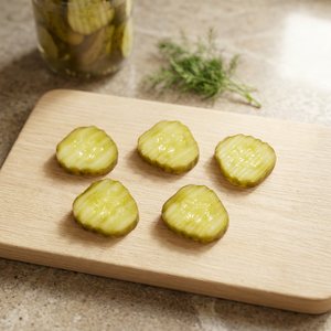 Pepinillos encurtidos picantes de primera calidad en salmuera, en rodajas onduladas |   Chips de pepino con corte ondulado |   Sandwich de Hamburguesa con Encurtidos |   Frasco Mason |   3 Años - Product Image 2