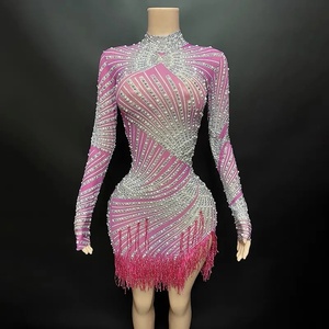 Style européen américain danse latine Cha-Cha pratique vêtements en mousseline de soie Appliques moulante Silhouette étage-longueur 100% Polyester - Product Image 4