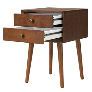 Nightstand With 2 <b>Drawers</b> Walnut Wood Storage <b>Side</b> <b>Table</b> For Bedroom - Product Image 3