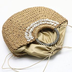 Bolso de mano de playa de papel para mujer, estilo cesta, con asa de anillo y decoración de conchas, tendencia de verano, venta al por mayor - Product Image 5