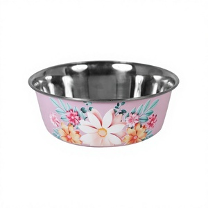 Bol pour animaux de compagnie portable écologique imprimé de fleurs Bol pour animaux de compagnie en acier inoxydable Offre Spéciale Bol pour animaux de compagnie - Product Image 1