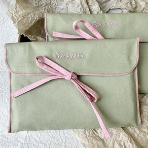 100% Cotton Twill <b>Gift</b> Flap Bag with Ribbon Bow Custom Size for Jewelry Packaging <b>Envelope</b> Shape Clothes Scarf Sock Wallet Dust - Product Image 1