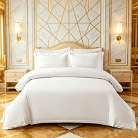 Parure de lit de luxe King Size 100% Coton 300TC Blanc Uni pour Hôtel, Quatre Pièces, Écologique, Respirante, Toutes Saisons, Lavable