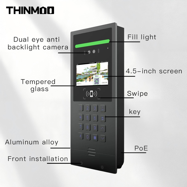 Thinmoo 4.5-Inch HD Touch Screen Aluminum Alloy Keypad Face Recognition Water Resistant Motion Detection Cloud Video Door Phone