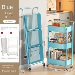 Chariot de <span class=keywords><strong>rangement</strong></span> pliable à trois niveaux pour cuisine, salle de bain, chambre à coucher - <span class=keywords><strong>Rangement</strong></span> mobile au sol pour jouets et collations de bébé - Product Image 6