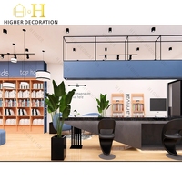 Bibliothèque murale en bois, mobilier de bibliothèque moderne, étagères, table et chaises de bibliothèque