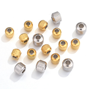 Textured Spacer <b>Beads</b> | 18K PVD Gold Plated Stainless Steel Barrel Round <b>Beads</b> with <b>Large</b> Hole for DIY Bracelet Necklace Jewelry - Product Image 1