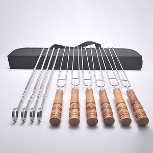 Commercio all'ingrosso 10 pz <span class=keywords><strong>in</strong></span> <span class=keywords><strong>acciaio</strong></span> <span class=keywords><strong>inox</strong></span> BBQ Kebab spiedino bastoncini manico <span class=keywords><strong>in</strong></span> legno per <span class=keywords><strong>Barbecue</strong></span> - Product Image 4