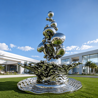 Sculpture Moderne Abstraite en Acier Inoxydable Poli Effet Miroir Éclaboussures d'Eau et Bulles, Couleurs Personnalisables, Luxe pour Aménagement Paysager et Usage Commercial