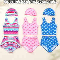Ensemble de jeux de piscine pour enfants, maillot de bain deux pièces pour filles avec bonnet, imprimé dessin animé, séchage rapide, en soie de lait, équipement de parc aquatique