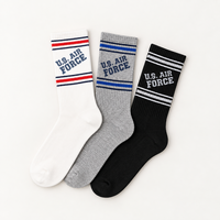 Chaussettes blanches mi-mollet personnalisées, motif rayé rouge marine, ajouter un logo, couleurs et texte personnalisés, tricot doux
