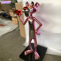 Statue de la Panthère Rose Art Déco Personnalisée pour l'Intérieur, Sculpture Moderne en Résine Électroplaquée pour l'Extérieur