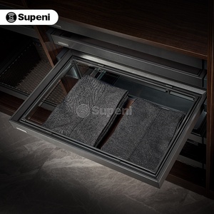 Accessori per Armadio dal Design Moderno, Cestelli in Vetro Estraibili, Cestelli Scorrevoli in Legno Massello con Chiusura Morbida - Product Image 2