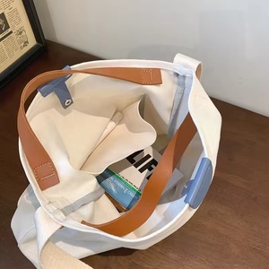 Fs Dynertek Dames Herbruikbare Canvas Boodschappentas Grote Capaciteit Met Contrast Kleur Katoenen Draagtas - Product Image 5