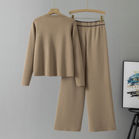 Ensemble de chandail pour femmes de style européen, élégant et simple, automne-hiver, tricoté, décontracté, chandail et pantalon large, ensemble deux pièces