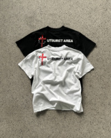 T-shirt homme vintage à motif croix, coton épais, coupe ample, streetwear Y2K, hip hop, blanc, noir, t-shirt graphique, logo personnalisé