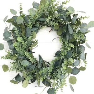 卸売家の装飾人工植物緑の春の花輪ユーカリの葉の花輪