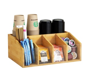Contenedor de Almacenamiento de Té de Madera Portátil con Asa y Bandeja Abierta para Bolsas de Café, Azúcar y Sobres, Organizador para la Encimera de la Cocina - Product Image 1