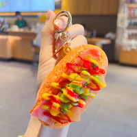 Porte-clés créatif en forme de pain à hot-dog américain simulé, jouet alimentaire en PU, pendentif amusant pour sac, mini-cadeau pour voiture