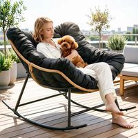 Fauteuil à bascule artisanal en osier, fauteuil à bascule nid d'oiseau avec coussin beige