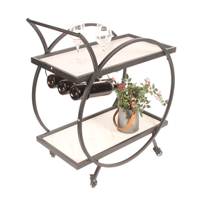Industrial 2-Tier Black Metal Wine Cart Wood Swivel Caster Wheels Kitchen Dining Home <b>Bar</b> <b>Trolley</b> for Hotel Living Room Storage - Product Image 1