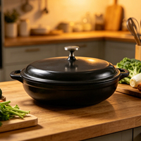 Brazer élégant en fonte émaillée noire robuste avec poignée à double boucle, cocotte de cuisson polyvalente