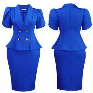 D625 Sommer Neues Elegantes Übergrößen 3XL Damen-<span class=keywords><strong>Set</strong></span> mit Knopfleiste und Revers, Knitterfreies Lolita-Mode A-Linien Büro-Formelles Zweiteiler-Rock-<span class=keywords><strong>Set</strong></span> - Product Image 5