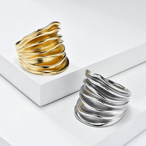European American Style 3D Woven Pleated <b>Ring</b> Gold Plated Titanium Steel Women Fashion Jewelry Gift - Product Image 1