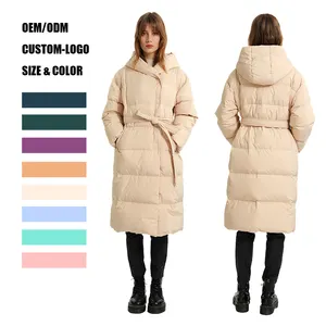ベルト付き高品質織り冬暖かいストリートウェアファッションカジュアルレディ女性ダウンジャケット