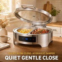 Elektrischer Chafing Dish Buffet-Wärmer aus Edelstahl mit Temperaturregelung und Gehärtetem Glasdeckel für Catering, Einzel- und Doppelversion