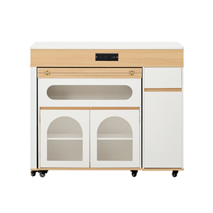 Modern Solid Wood Dining <b>Table</b> with Extra-Long Folding Top and Rolling Kitchen <b>Island</b> with Drawers - Product Image 4