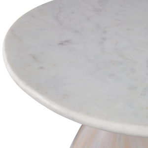 Tavolino rotondo con piano in marmo e base in vetro per l'arredamento della casa, comodino o complemento d'arredo per piccoli spazi - Product Image 6