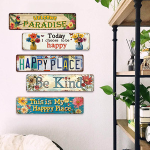 Décoration murale vintage en métal longue, motif floral tropical, avec citation positive et motif perroquet et fleurs - Product Image 3