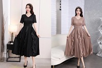 Robe longue ample grande taille Miyake avec boutons et pompons, idéale pour mariage, Pâques, fête ou tenue décontractée – Collection été 2023