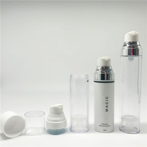 Envase Cosmético de Plástico SAN Vacío, Redondo, con Fondo Mate, Blanco Transparente, de 30 ml, con Bomba Airless y Cuello Plateado para Lociones Hidratantes - Product Image 3