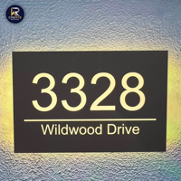 Plaque de numéro d'adresse en acier inoxydable rétroéclairée par LED personnalisée, signalisation d'identification de porte illuminée IP65 pour bâtiments et 	 Bureau