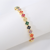 Bracelet trèfle à quatre feuilles en zircon arc-en-ciel, bracelet pavé de diamants exquis, bijoux de luxe esthétiques et tendance pour elle