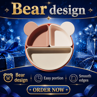 Assiettes en silicone à compartiments en forme d'ours, assiette de repas portable pour enfants, assiette à compartiments écologique pour enfants