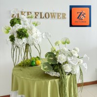 ZIKE FLOWER Centre de table luxueux en soie artificielle, rose rose et hortensia blanc, réaliste et fait main, pour mariage, fête, maison