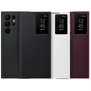 三星S 24 Ultra S 22U/S 23 Ultra note 20 note 10智能视窗带无线充电翻盖PU皮革芯片手机壳