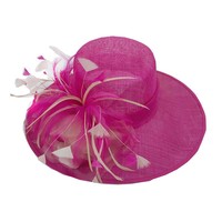 Nueva moda para mujer Hot Pink Sinamay Church Hat Kentucky Derby Dress Cloche Sun Fascinator Floral Tea Party Wedding Bowler Hat
