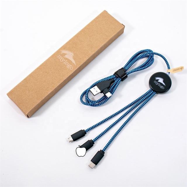GRS Certified 6in1 Charging Cable with Customized Lighting Logo Patent Business Promotional Gift From Factory