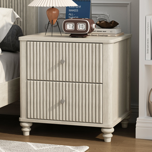 Fluted Nightstand 2-Piece Set 21.65 In Wide <b>Side</b> Table With 3 <b>Drawers</b> Mid Century Modern Wood Nightstand - Product Image 3