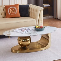 Table Basse Scandinave de Luxe Convertible en Acier Inoxydable Doré, Plateau en Pierre Frittée, Écologique, pour Salon Moderne