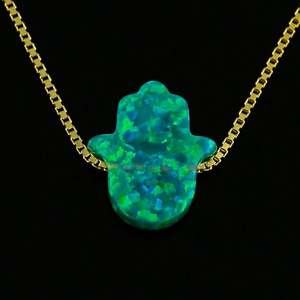 OP11 Kiwi Wholesale Fashion Jewelry Hamsa Shape Synthetic <b>Opal</b> <b>Pendant</b> / <b>Opal</b> Jewelry - Product Image 4