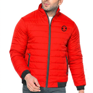 Veste matelassée pour homme, couleur unie, col montant, fermeture éclair sur le devant, logo, coupe-vent, vêtements d'hiver décontractés - Product Image 3