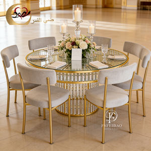 Luxury Golden Stainless Steel Frame Round Dining Room Event Wedding Party <b>Tables</b> Crystal <b>Side</b> - Product Image 2